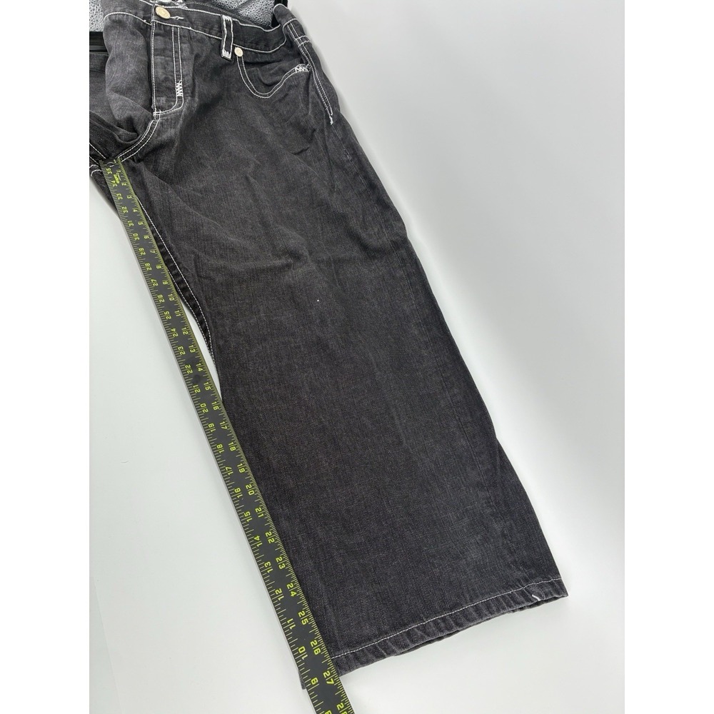 VNTG 90's Y2K Coogi Jeans Men Gray Embroidered Baggy Genuine Leather 46X27 - Picture 7 of 10